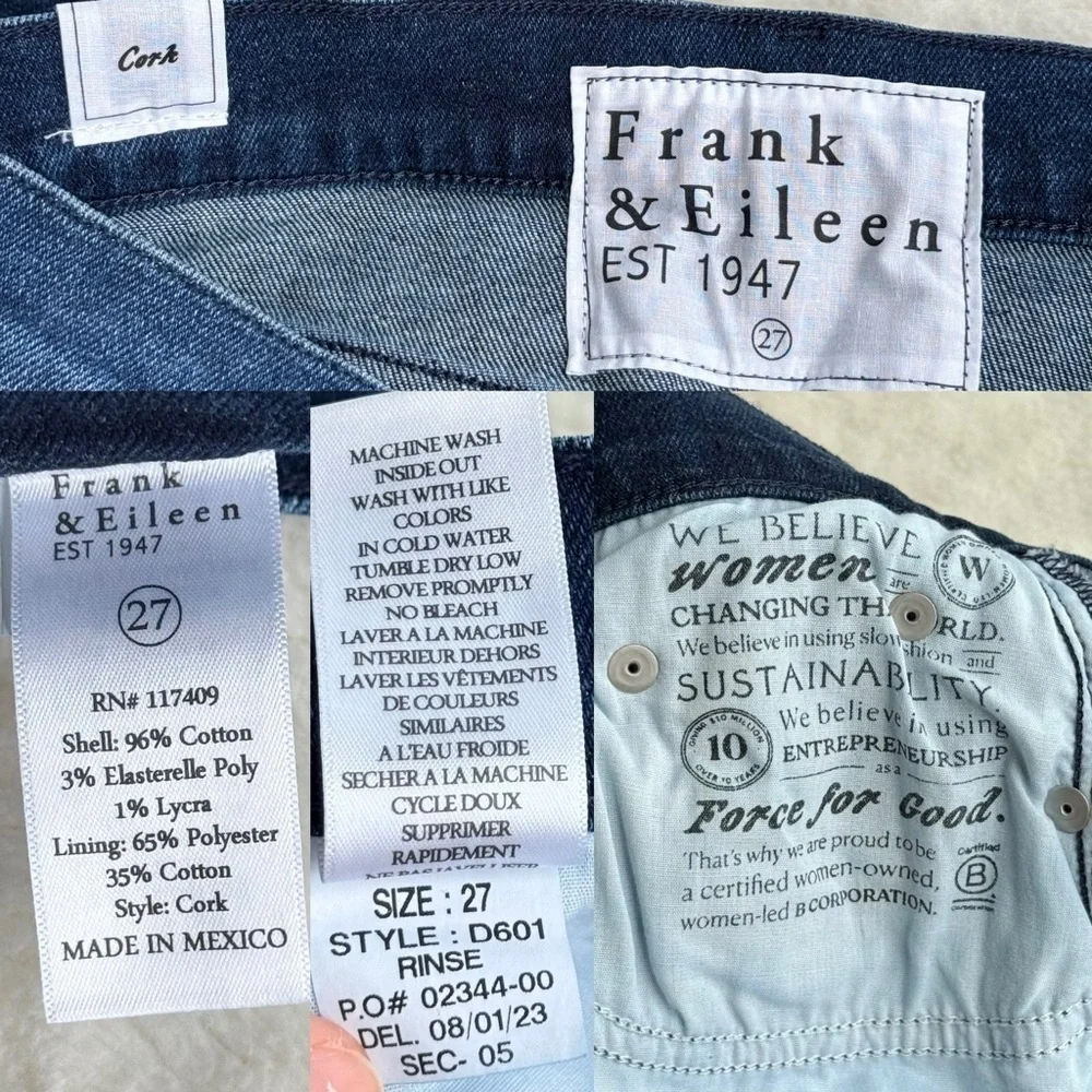 Frank & Eileen NWOT Everyday Cork Rinse Blue Cropped Raw Jeans 27 - Picture 9 of 10